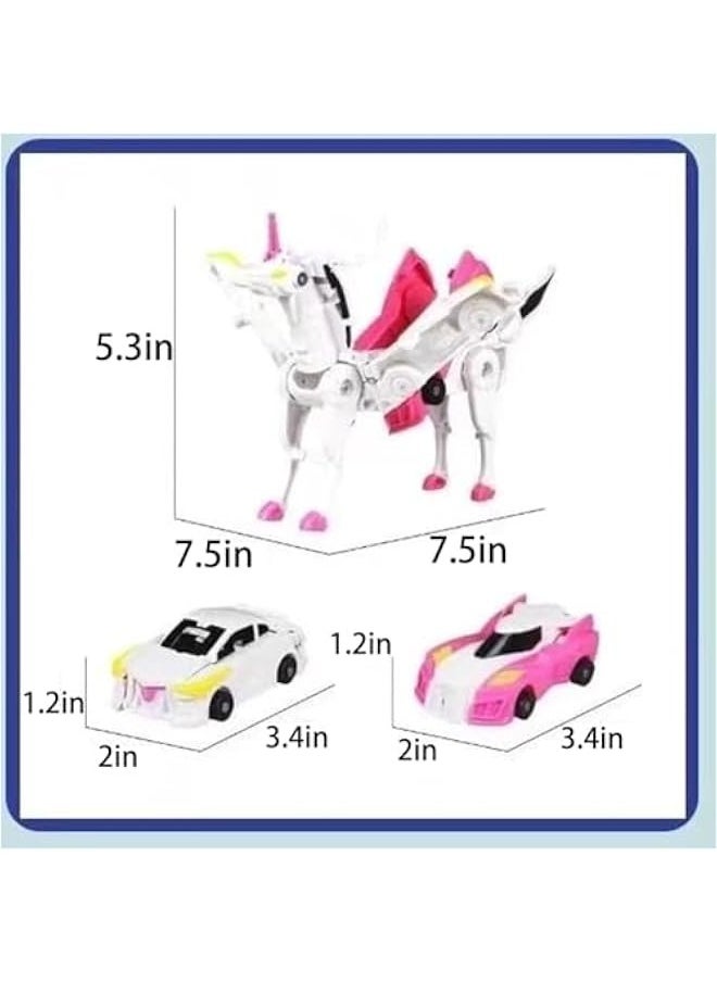Transforming Unicorn Car Toy, Two Car Transform Unicorn, Racing Car Set, Collision to Magical Unicorns, Automatic Deformation of Magnetic Connections, for Transformer Toys Boys and Girls (Pink)