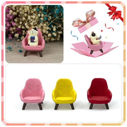Refintural Cute Cat Playing Phone on Sofa Resin Figurine Desk Decor & Cat Lover Gift (Pink Sofa) - Image 5