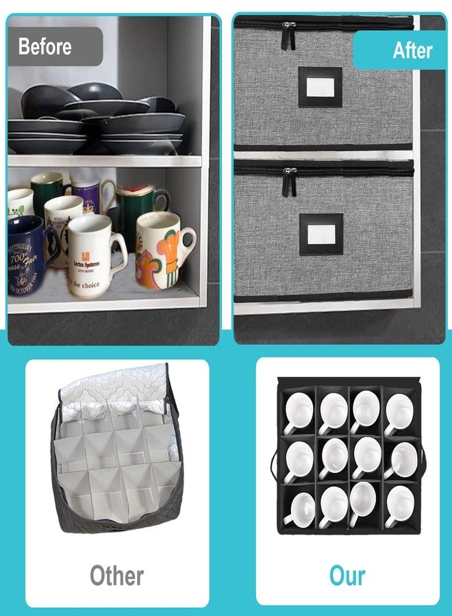 ouruer Quilted Mug Cup Storage Box-China Storage Containers Hard Shell,Cup Storage Containers with Lid for Moving Transport,Kichen Dinnerware Storage - Image 5