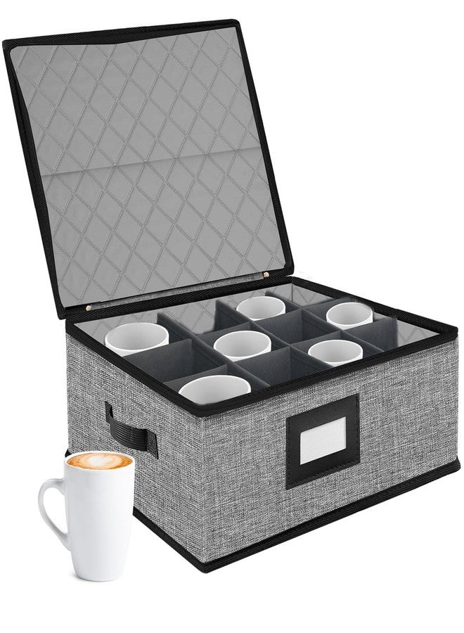 ouruer Quilted Mug Cup Storage Box-China Storage Containers Hard Shell,Cup Storage Containers with Lid for Moving Transport,Kichen Dinnerware Storage - Image 1