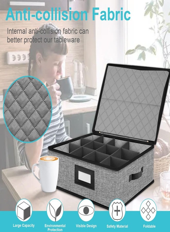 ouruer Quilted Mug Cup Storage Box-China Storage Containers Hard Shell,Cup Storage Containers with Lid for Moving Transport,Kichen Dinnerware Storage - Image 3