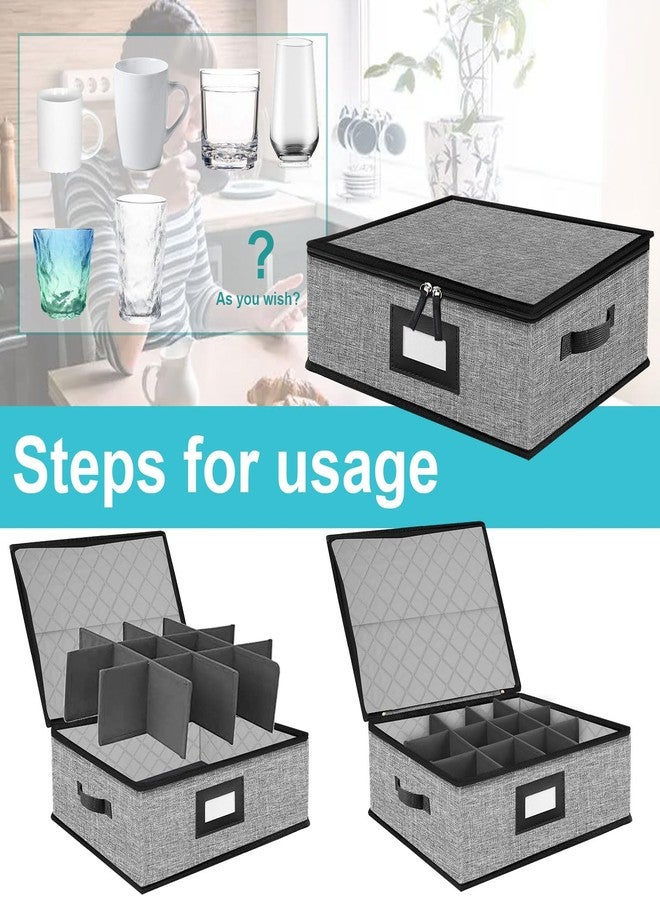 ouruer Quilted Mug Cup Storage Box-China Storage Containers Hard Shell,Cup Storage Containers with Lid for Moving Transport,Kichen Dinnerware Storage - Image 2