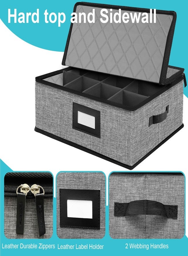 ouruer Quilted Mug Cup Storage Box-China Storage Containers Hard Shell,Cup Storage Containers with Lid for Moving Transport,Kichen Dinnerware Storage - Image 4