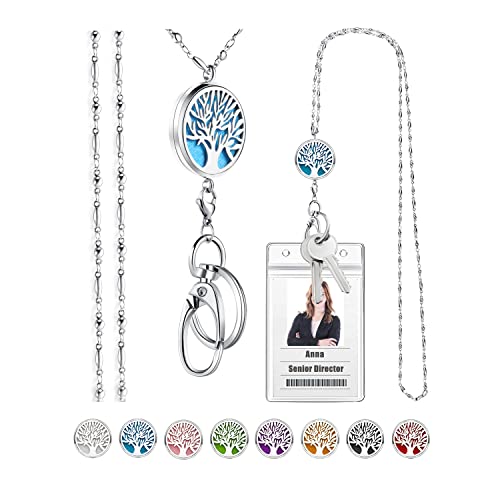 SAM & LORI Teacher Lanyard Lanyards for Id Badges Women Cute Lanyard Keys Teacher Appreciation Gifts Keychain Badge Holder Necklace Silver Pretty Graduation Nurse Retractable Essential Oil Tree Life - Image 1