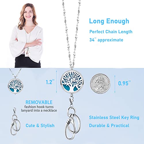 SAM & LORI Teacher Lanyard Lanyards for Id Badges Women Cute Lanyard Keys Teacher Appreciation Gifts Keychain Badge Holder Necklace Silver Pretty Graduation Nurse Retractable Essential Oil Tree Life - Image 2