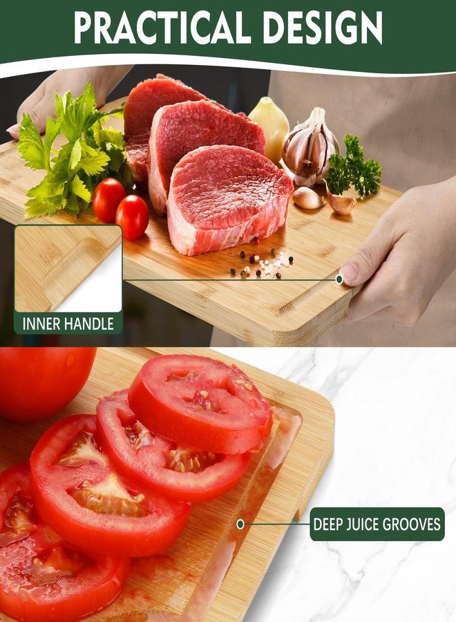 Unokit 3PCS Bamboo Cutting Boards Set - Large Natural Wooden Cutting Boards with Juice Groove & Built-in Handles，Ideal Charcuterie & Chopping for Meat, Vegetables, Dishwasher Safe - Image 5
