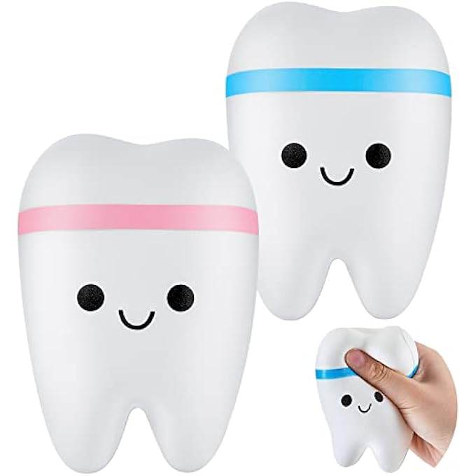 Hungdao 2 Pieces Jumbo Tooth Slow Rising Fake Tooth Anxiety Relieve Toy Dental Toys Dental Assistant Gifts for Stress Relief Teens, Adults(Classic) - Image 1