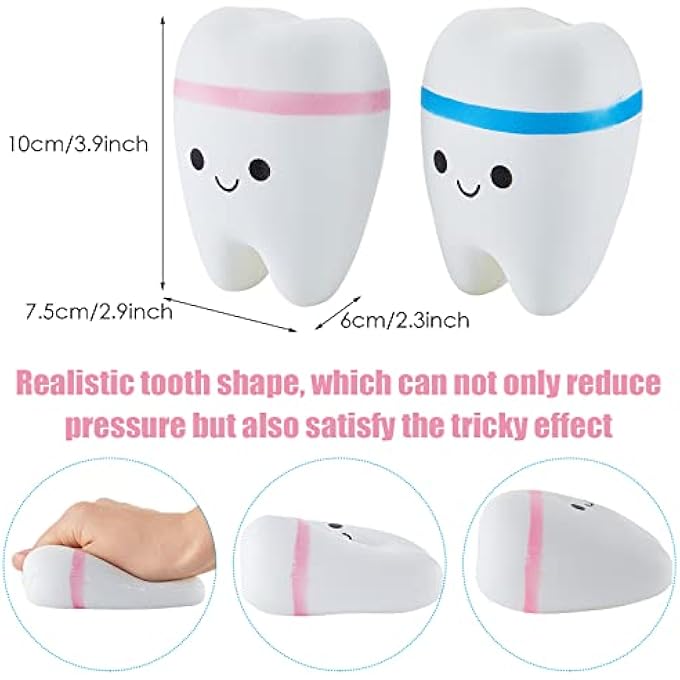 Hungdao 2 Pieces Jumbo Tooth Slow Rising Fake Tooth Anxiety Relieve Toy Dental Toys Dental Assistant Gifts for Stress Relief Teens, Adults(Classic) - Image 3