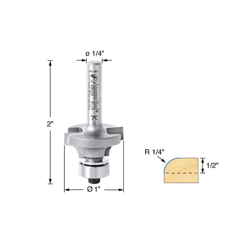 Amana Tool - 49504 Carbide Tipped Corner Round 1/4 Radius x 1" Dia x 1/2 x 1/4 Shank - Image 2