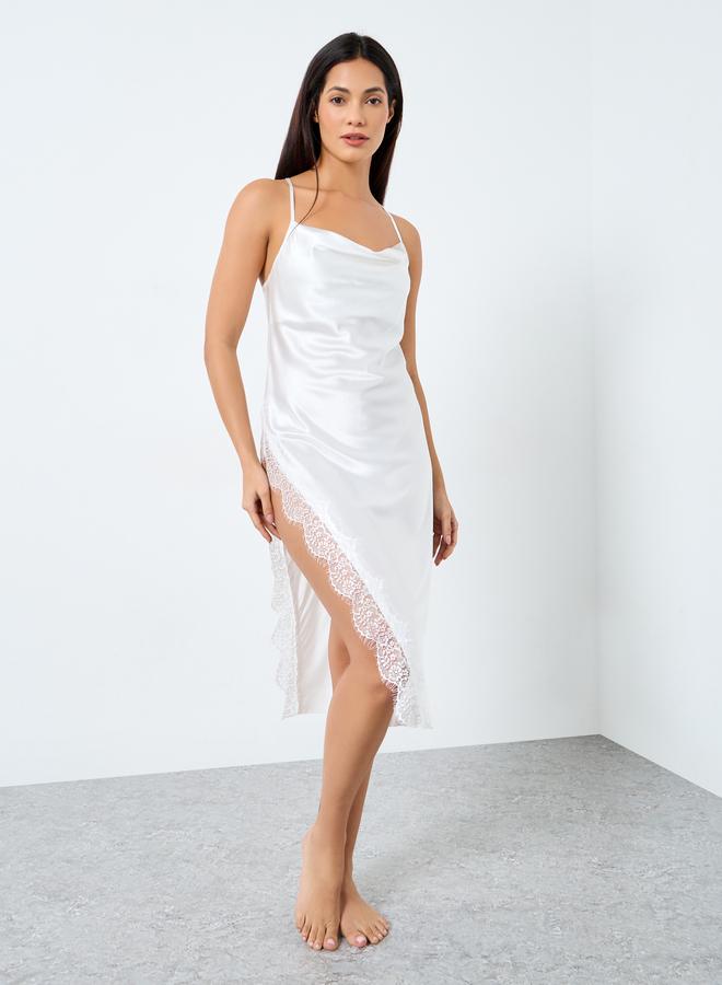 Take Two White Side Lace Insert Slip Dress - Image 1