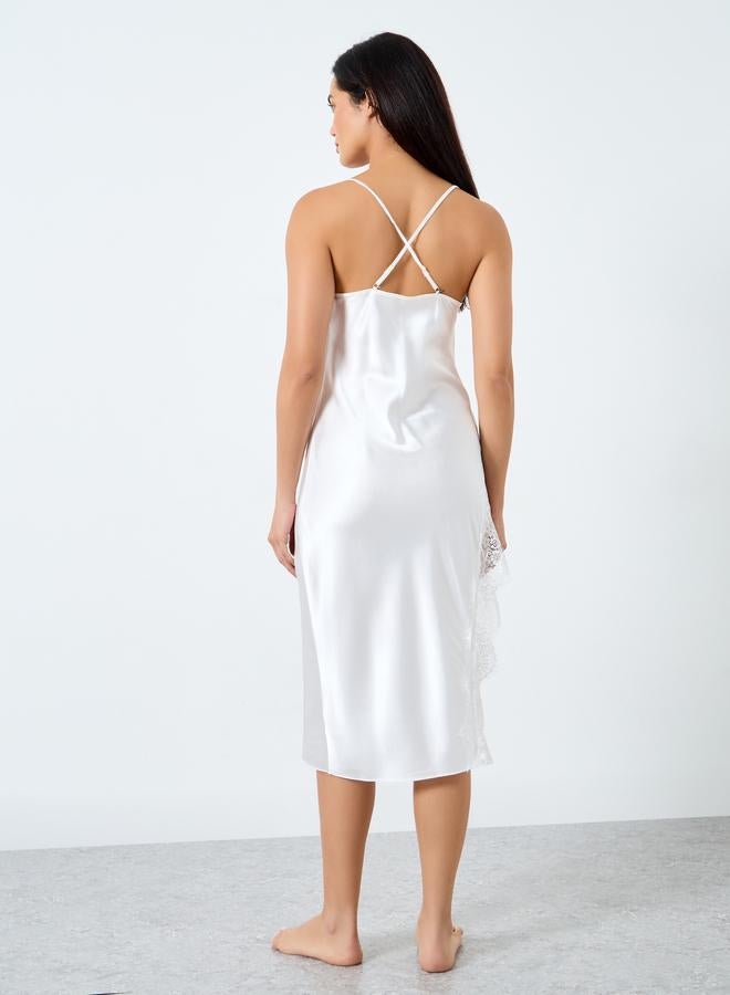 Take Two White Side Lace Insert Slip Dress - Image 4