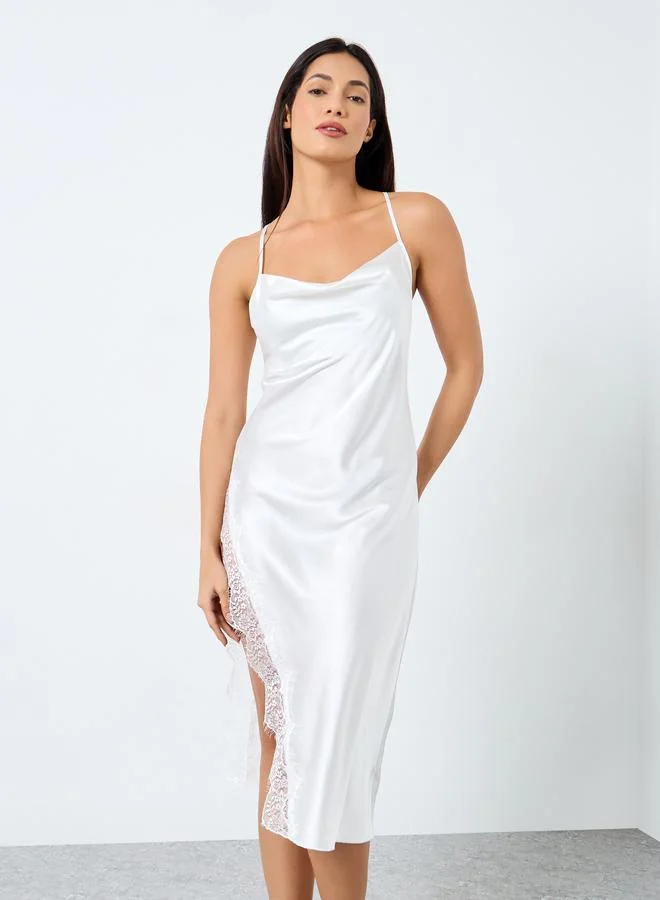 Take Two Take Two White Side Lace Insert Slip Dress