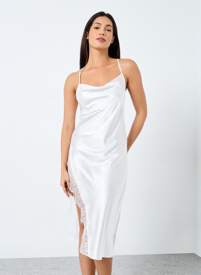 Take Two White Side Lace Insert Slip Dress - Image 2
