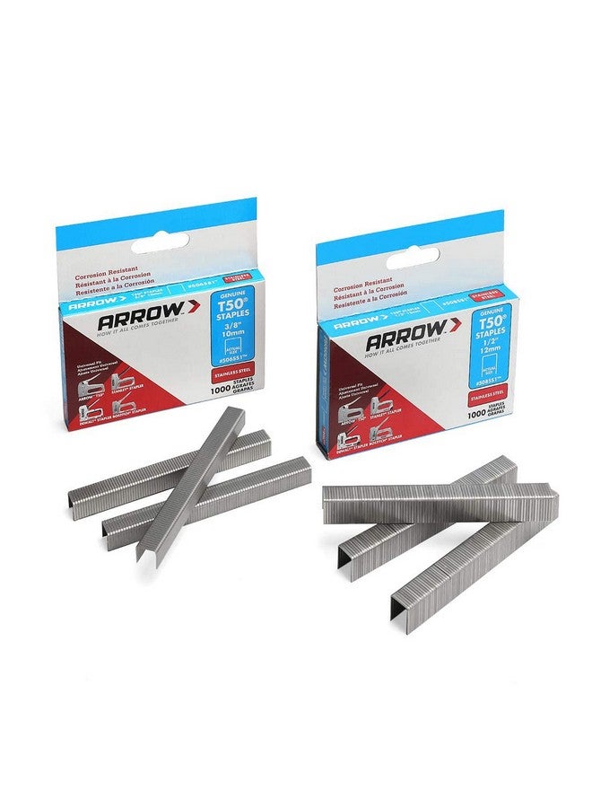 Arrow T50 Stainless Steel Staples Pack Set #508Ss1 1/2'' 12Mm And #506Ss1 3/8'' 10Mm - Image 1