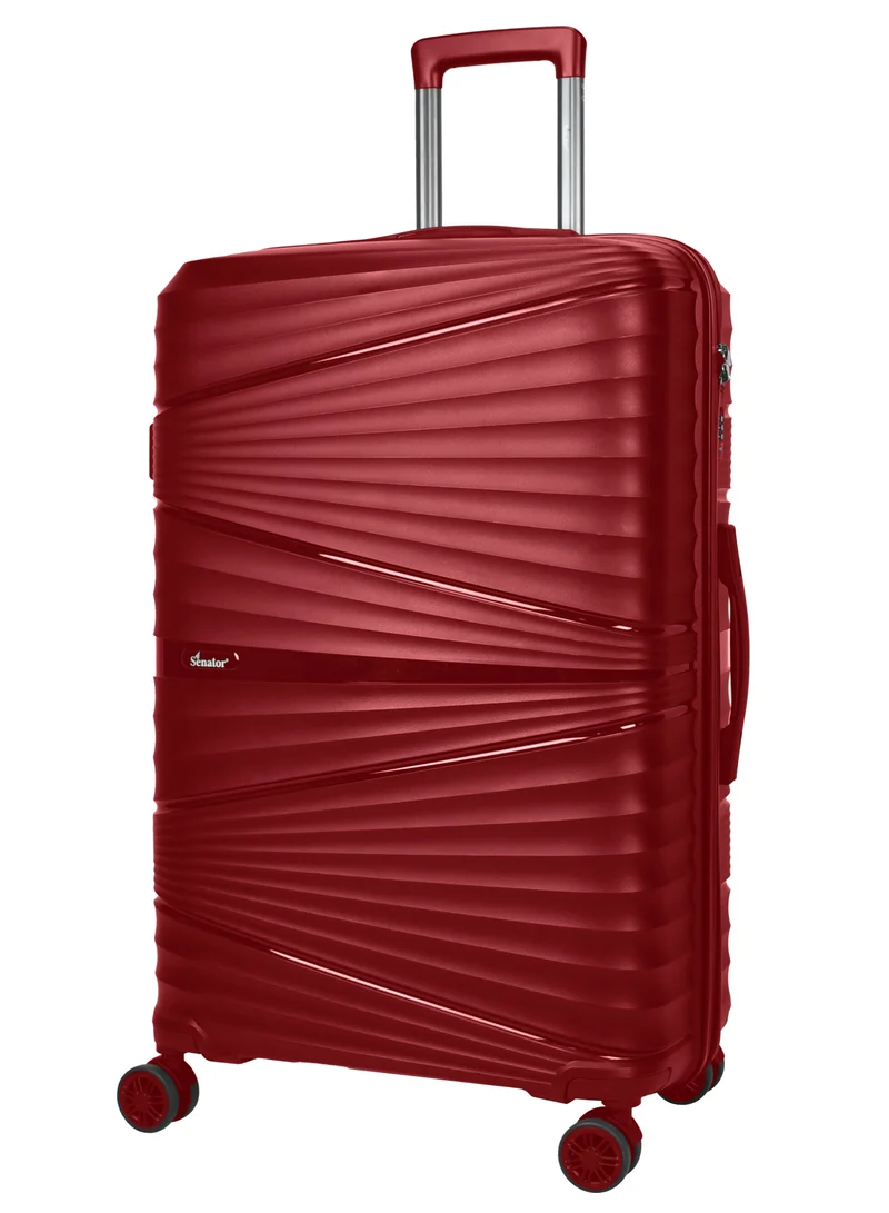 SENATOR Hard Case Large Checked Luggage Trolley For Unisex Polypropylene Lightweight 4 Double Wheeled Suitcase With Built In TSA Type Lock Travel Bag KH1005 Wine Red