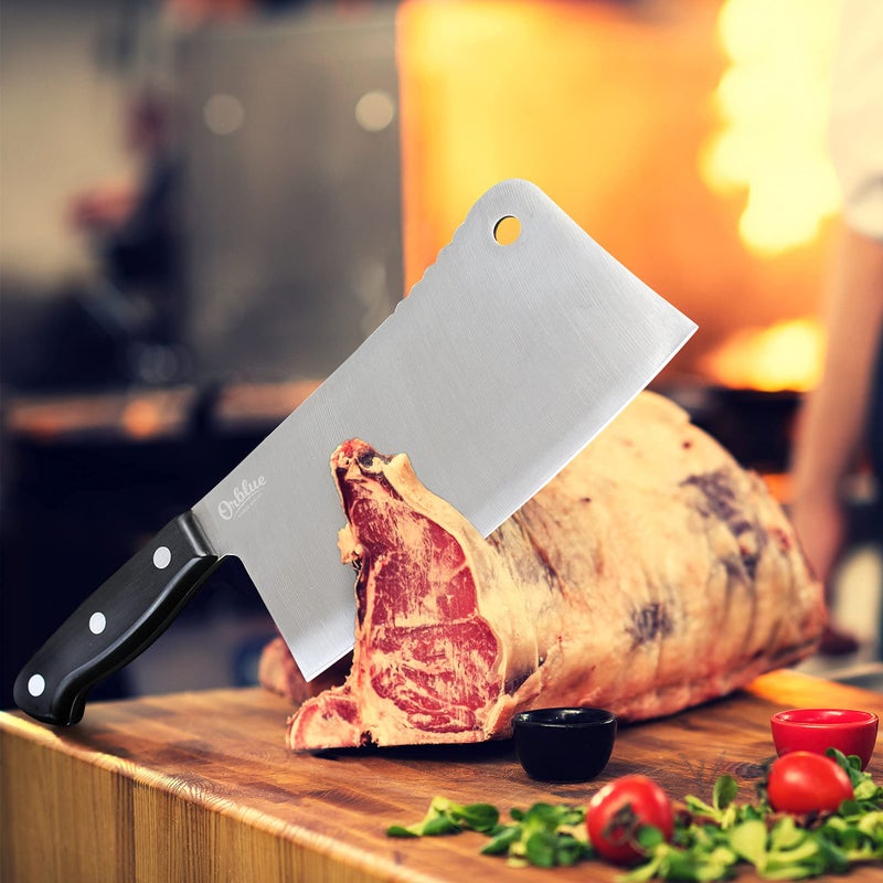 Orblue Premium Meat Cleaver - Stainless Steel Chef Butcher Knife for Cooking - Professional 7-Inch Blade for Precision Cutting - Perfect for Home Kitchen or Restaurant - Image 5