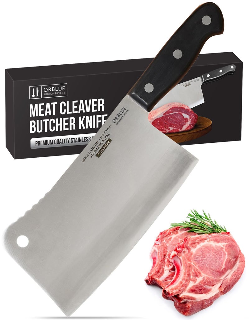 Orblue Premium Meat Cleaver - Stainless Steel Chef Butcher Knife for Cooking - Professional 7-Inch Blade for Precision Cutting - Perfect for Home Kitchen or Restaurant - Image 1