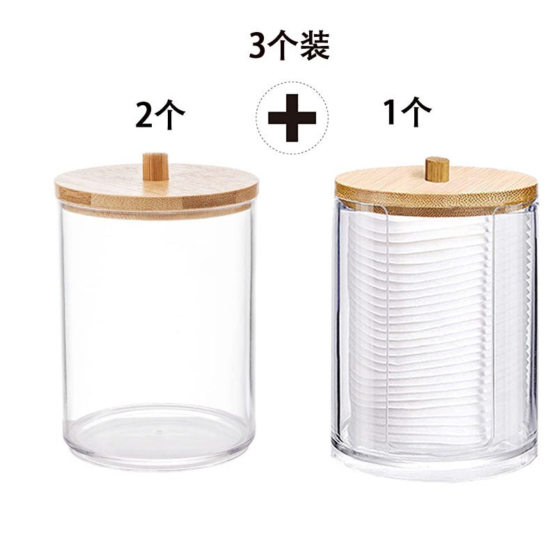Bamboo Cover Cotton Slip Box Storage Box Multiple Pack Combination Transparent Ps Cotton Slip Storage Container Portable Round Container - Image 5