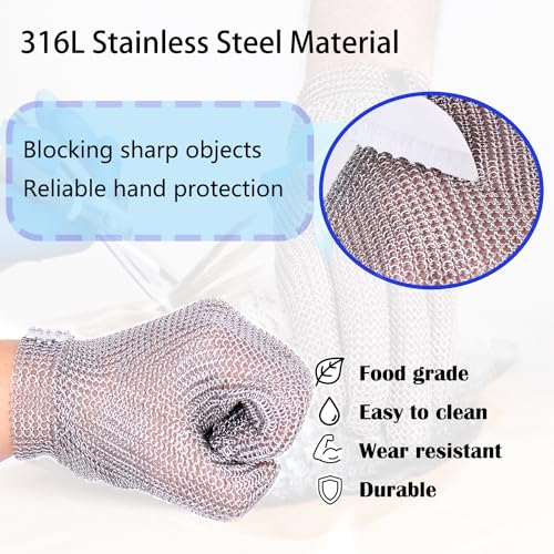 AWIORETON Cut Resistant Gloves Food Grade Stainless Steel Metal Mesh Chainmail Gloves for Butcher Meat Cutting Fish Filleting Oyster Shucking Clothing Cutting and Leather Processing(Medium (Pack of 1)) - Image 3