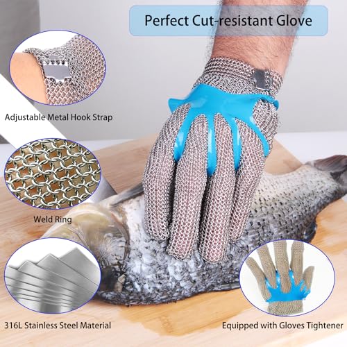 AWIORETON Cut Resistant Gloves Food Grade Stainless Steel Metal Mesh Chainmail Gloves for Butcher Meat Cutting Fish Filleting Oyster Shucking Clothing Cutting and Leather Processing(Medium (Pack of 1)) - Image 2