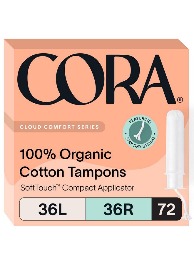 cora Cora Organic Applicator Tampon Multipack | 36 Light & 36 Regular Absorbency | 100% Organic Cotton, Unscented, BPA-Free Compact Applicator | Leak Protection | Packaging May Vary | 72 Total - Image 1