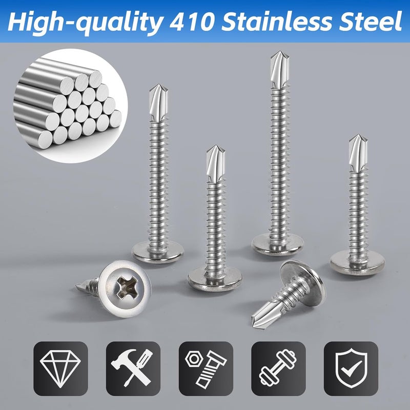 WEIDLUDOR 200PCS Sheet Metal Self-Drilling Screws Assortment Kit - #8 Truss Head Stainless Steel Self-Tapping Screws, 6 Sizes (1/2" to 1-1/2") for Sheet Metal, Auto & Roofing - Image 5