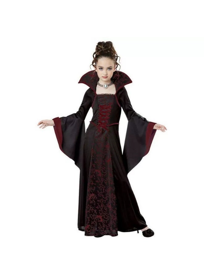 general Halloween children's costume - witch outfit - medieval retro tie-front round-neck flared sleeve printed long dress - Image 1
