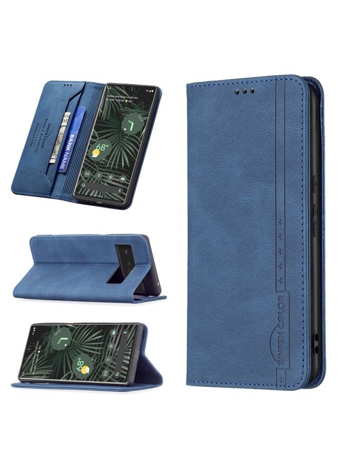 HuHa - Case Cover For For Google Pixel 6 Pro Magnetic RFID Blocking Anti-Theft Leather Case with Holder & Card Slots & Wallet(Blue) - Image 1