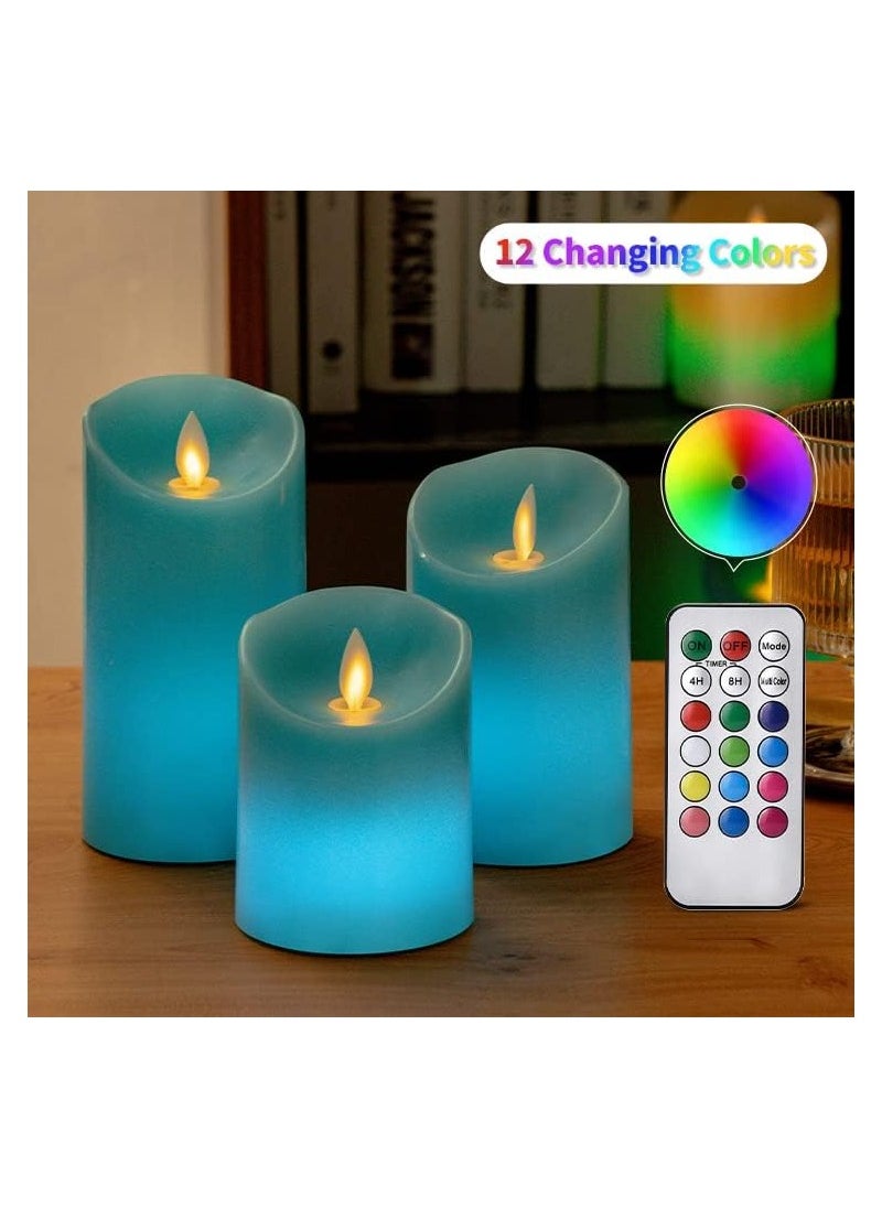 KASTWAVE - Teal Candles, LED Flameless Candles, Pillar Teal Flickering Flameless Candles, Candles with Remote&Timer Control  in Height 4''5''6'',  Real Wax Candles Warm Color Flickering Light for Decor (3PCS) - Image 1