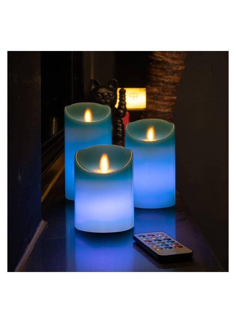 KASTWAVE - Teal Candles, LED Flameless Candles, Pillar Teal Flickering Flameless Candles, Candles with Remote&Timer Control  in Height 4''5''6'',  Real Wax Candles Warm Color Flickering Light for Decor (3PCS) - Image 1