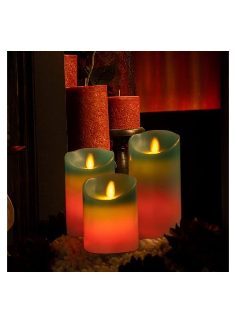 KASTWAVE - Teal Candles, LED Flameless Candles, Pillar Teal Flickering Flameless Candles, Candles with Remote&Timer Control  in Height 4''5''6'',  Real Wax Candles Warm Color Flickering Light for Decor (3PCS) - Image 1