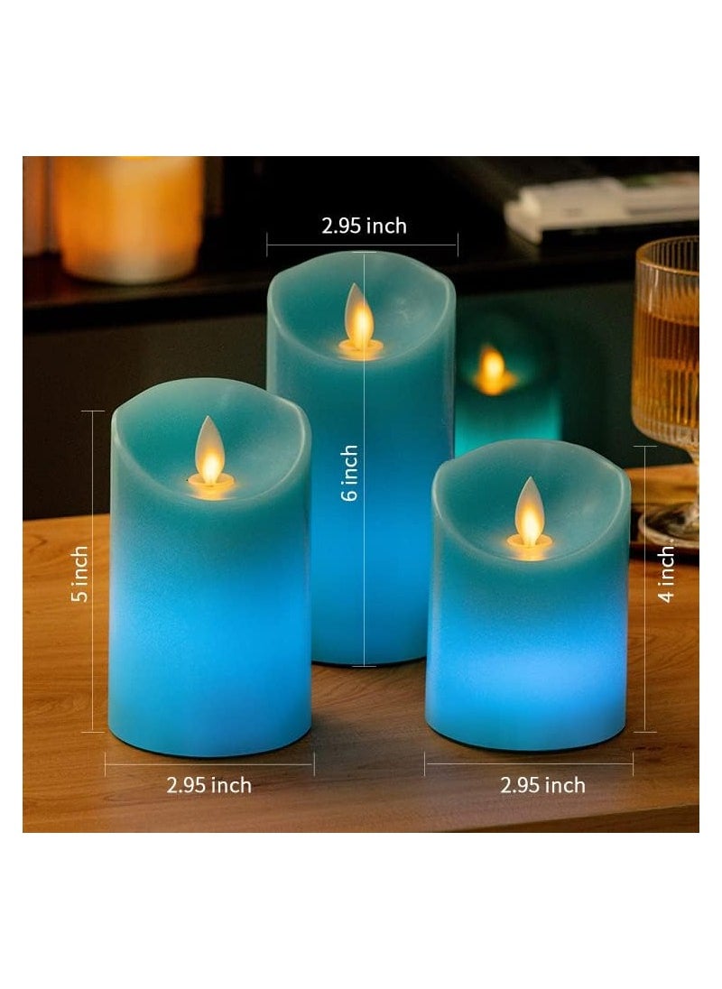 KASTWAVE - Teal Candles, LED Flameless Candles, Pillar Teal Flickering Flameless Candles, Candles with Remote&Timer Control  in Height 4''5''6'',  Real Wax Candles Warm Color Flickering Light for Decor (3PCS) - Image 1