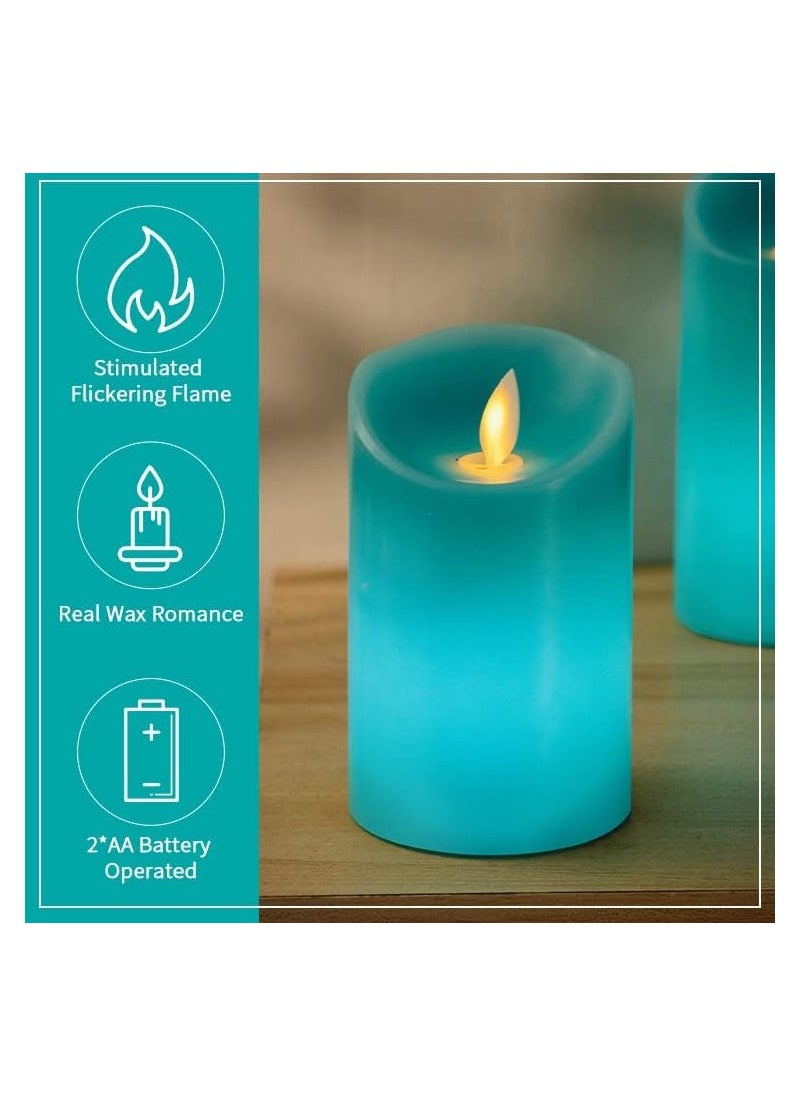KASTWAVE - Teal Candles, LED Flameless Candles, Pillar Teal Flickering Flameless Candles, Candles with Remote&Timer Control  in Height 4''5''6'',  Real Wax Candles Warm Color Flickering Light for Decor (3PCS) - Image 1