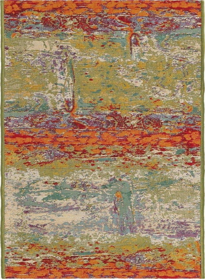 Unique Loom Outdoor Modern Collection Area Rug - Crumpled (2' x 8' Runner, Multi/ Gold) - Image 1