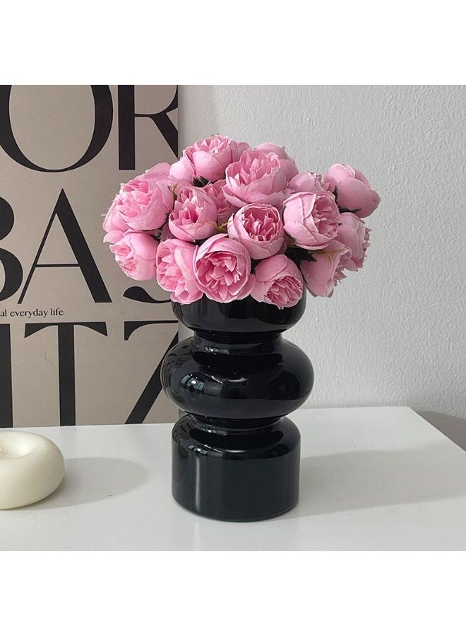 Black Glass Vase 18CM - Modern Decorative Flower Vase for Home Office - Image 2
