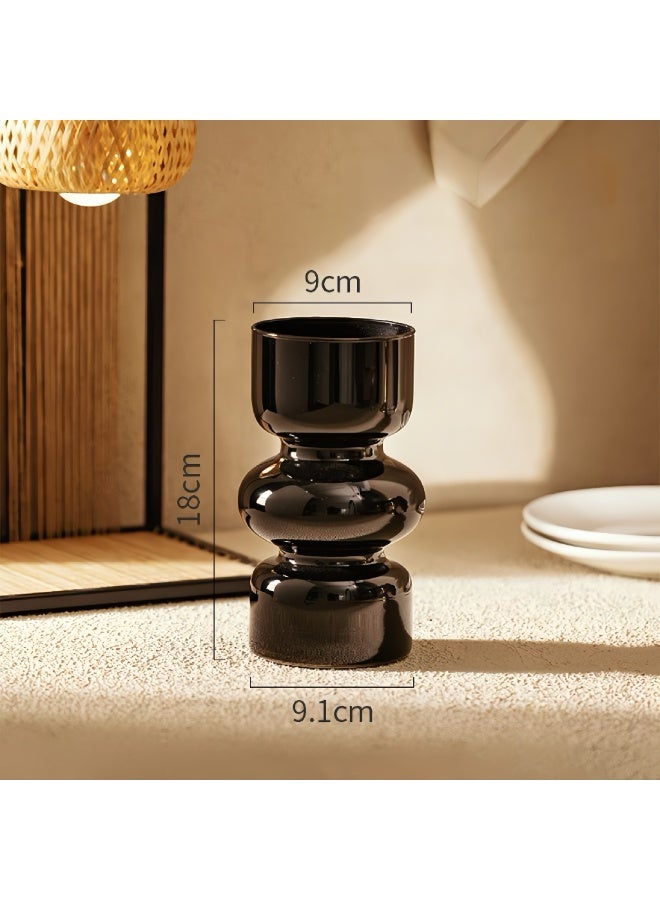 Black Glass Vase 18CM - Modern Decorative Flower Vase for Home Office - Image 3