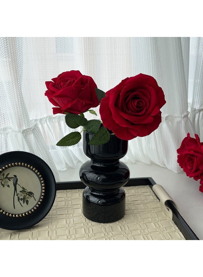 Black Glass Vase 18CM - Modern Decorative Flower Vase for Home Office - Image 1