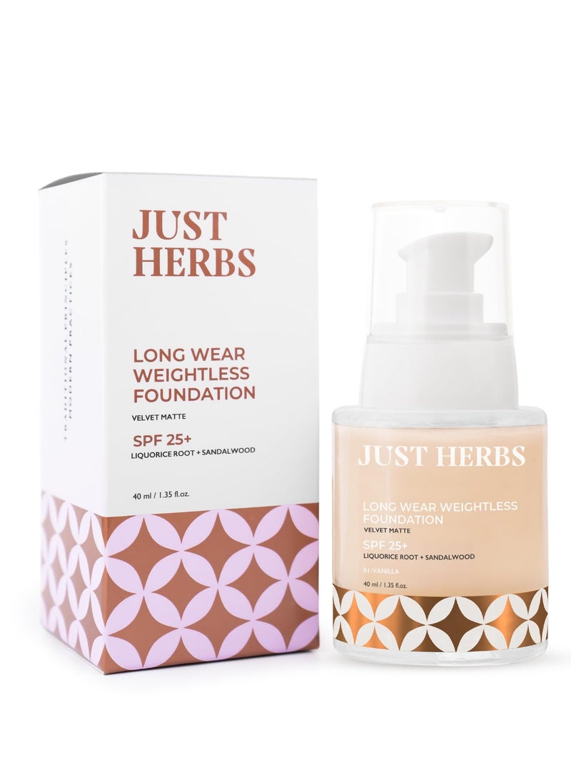 Just Herbs Just Herbs Medium to Full Coverage Liquorice Longwear Weightless Foundation Vanilla  - Image 1
