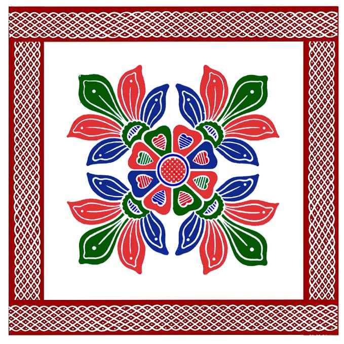 Rangoli Sticker kolam Sticker for Wall Tile Floor Steel Sticker MulticolourMeroon Modal CB1MP4 30x30 INCH  - Image 1
