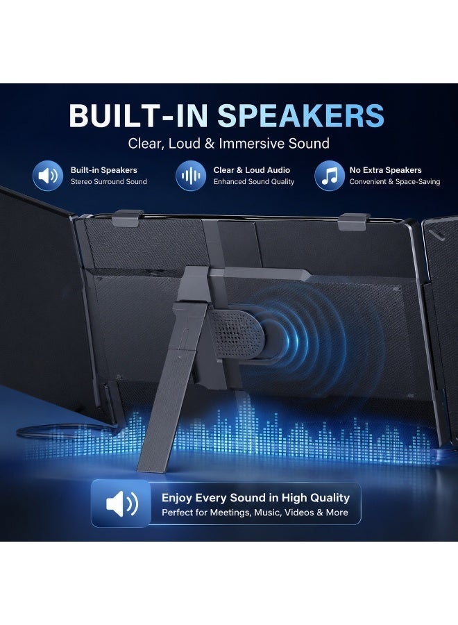 V2COM Laptop Screen Extender, 14" FHD 1080P Dual Screen Attachment for Triple Display, Ultra-Thin Portable Monitor with Built-in Speakers, Plug & Play for Mac/Windows, Fits 13–17.3" Laptops - Image 3