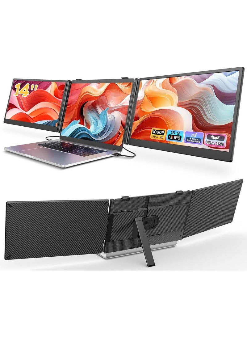 V2COM Laptop Screen Extender, 14" FHD 1080P Dual Screen Attachment for Triple Display, Ultra-Thin Portable Monitor with Built-in Speakers, Plug & Play for Mac/Windows, Fits 13–17.3" Laptops - Image 1