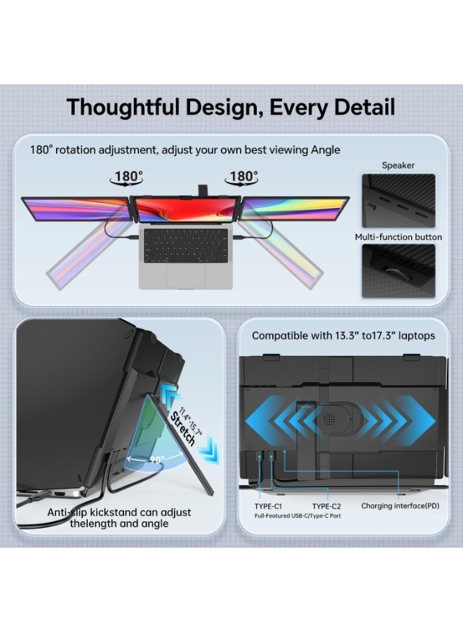 V2COM Laptop Screen Extender, 14" FHD 1080P Dual Screen Attachment for Triple Display, Ultra-Thin Portable Monitor with Built-in Speakers, Plug & Play for Mac/Windows, Fits 13–17.3" Laptops - Image 4