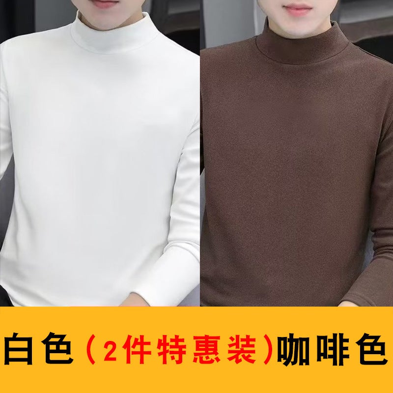 Double-Sided Velvet Winter Bottoming Shirt Men'S Long-Sleeved T-Shirt 2023 New Mid-Collar Half Turtleneck Warm Top - Image 1