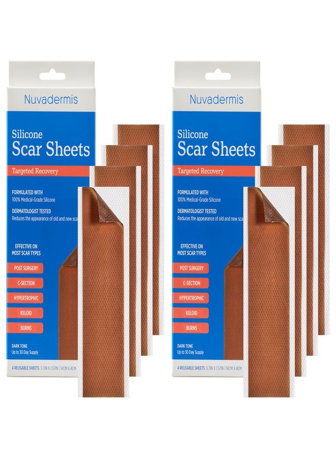 NUVADERMIS Silicone Scar Sheets - Extra Long Scar Sheets for C-Section, Tummy Tuck, Keloid, and Surgical Scars - Reusable Medical Grade Silicone Scar Sheets - 2 Packs of 4 - Dark Tone - Image 1