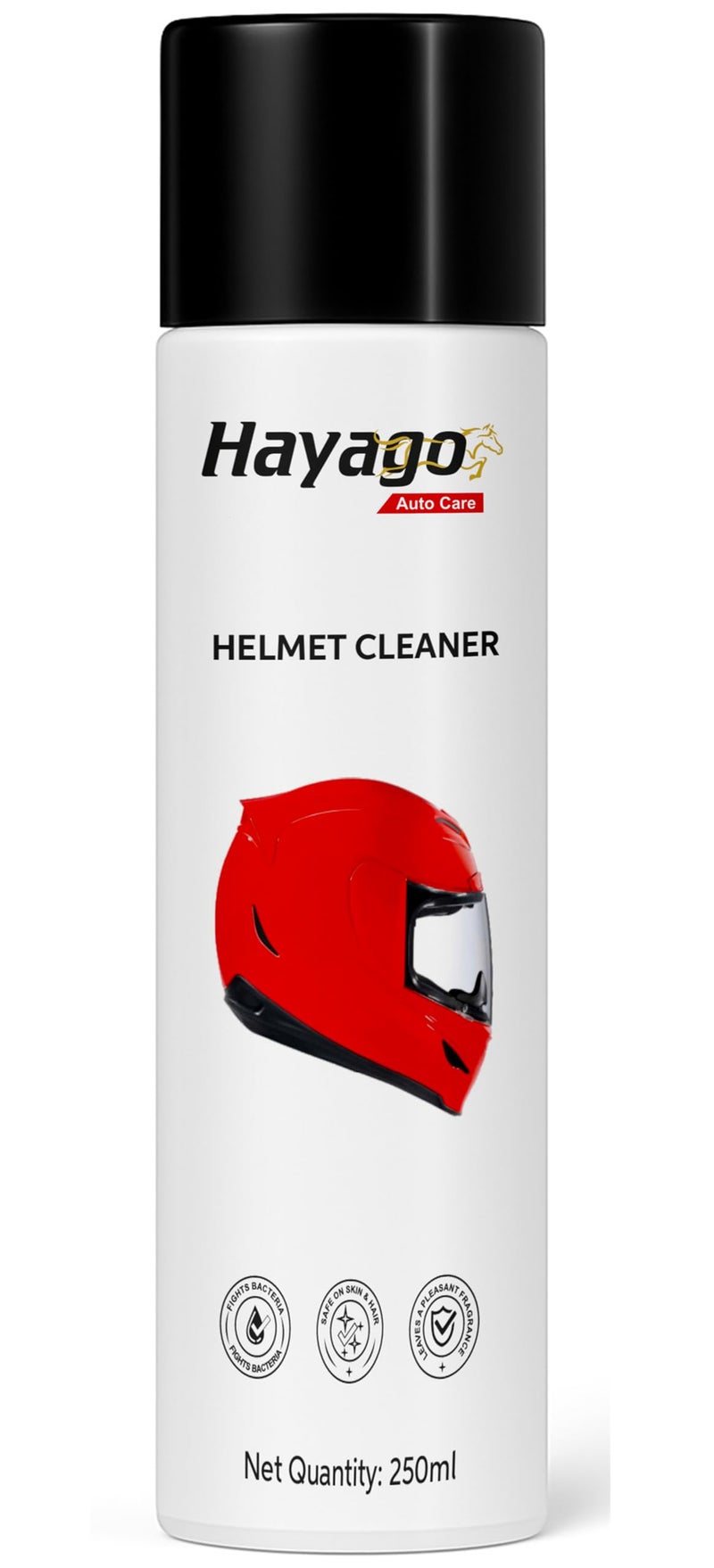 Hayago - Anti-Bacterial Helmet Cleaner Foam Spray - Jumbo Size (250 ML) | Odour Neutralizer Technology | Fresh Cotton Fragrance | Twice The Content | Easy to Use - Image 1