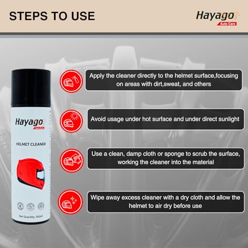 Hayago - Anti-Bacterial Helmet Cleaner Foam Spray - Jumbo Size (250 ML) | Odour Neutralizer Technology | Fresh Cotton Fragrance | Twice The Content | Easy to Use - Image 3