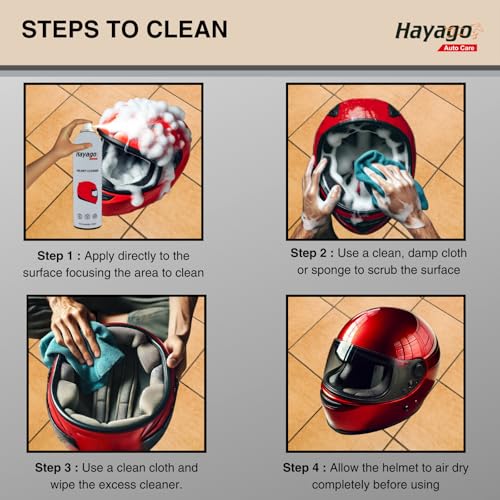 Hayago - Anti-Bacterial Helmet Cleaner Foam Spray - Jumbo Size (250 ML) | Odour Neutralizer Technology | Fresh Cotton Fragrance | Twice The Content | Easy to Use - Image 4