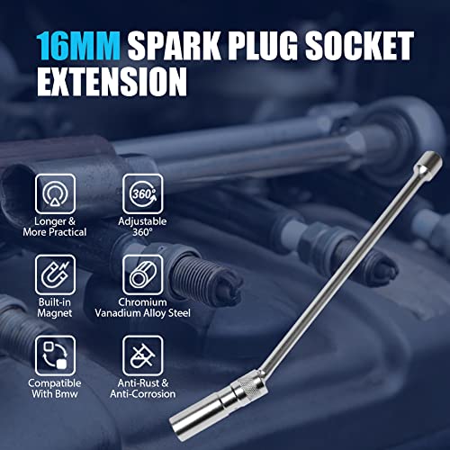 CMTOOL 16mm Spark Plug Socket, Magnetic 16 mm Thin Wall Spark Plug Socket Set, Enhanced Magnetic Design, 3/8 Inch Drive, 12 Inch Total Length, 360 Degree Swivel, 12 Point - Image 2