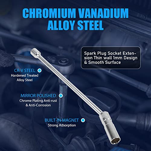 CMTOOL 16mm Spark Plug Socket, Magnetic 16 mm Thin Wall Spark Plug Socket Set, Enhanced Magnetic Design, 3/8 Inch Drive, 12 Inch Total Length, 360 Degree Swivel, 12 Point - Image 5