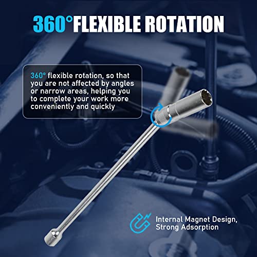 CMTOOL 16mm Spark Plug Socket, Magnetic 16 mm Thin Wall Spark Plug Socket Set, Enhanced Magnetic Design, 3/8 Inch Drive, 12 Inch Total Length, 360 Degree Swivel, 12 Point - Image 4
